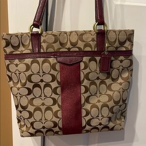 Coach Signature Tote Bag - Brown and Burgundy